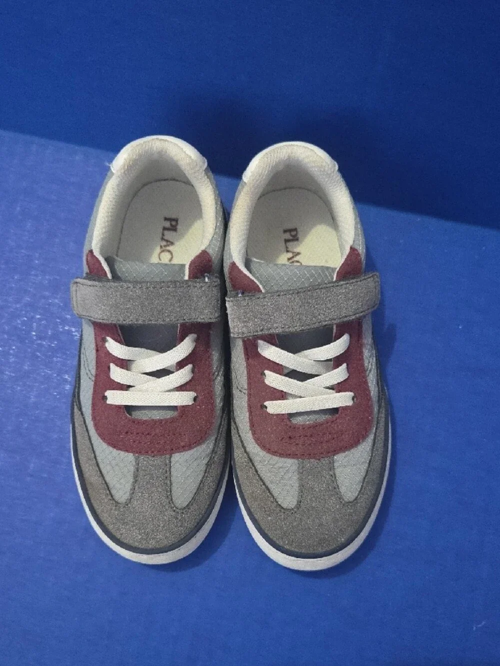 The Children's Place Gray and Burgundy Kids Velcro Sneakers